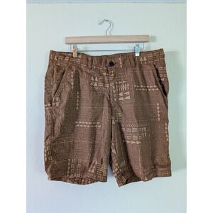Hinano Tahiti Mens Brown‎ Polynesian Tribal Print Cotton Shorts 36 South Pacific